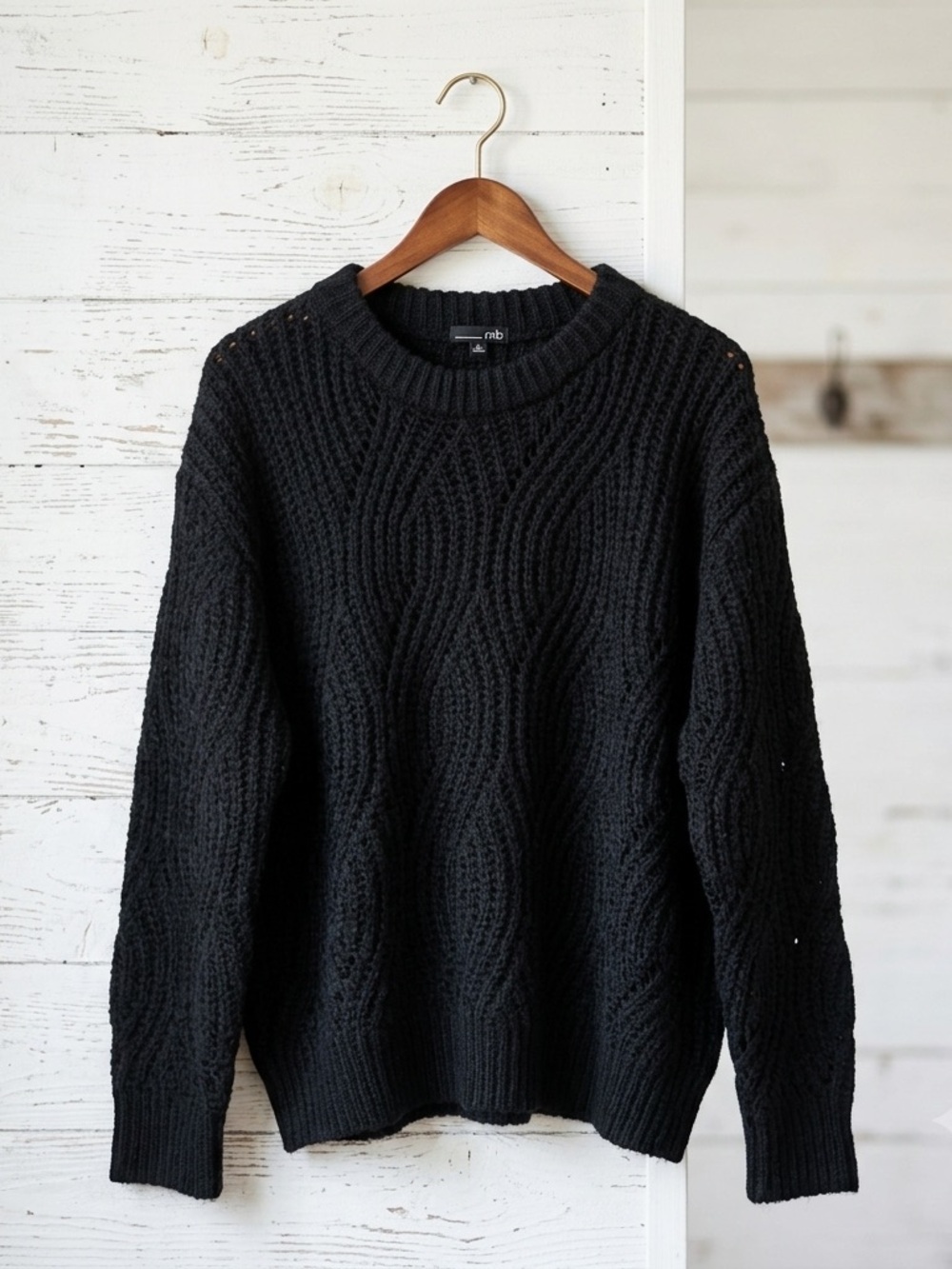 rxb Pointelle Eyelet Knit Crewneck Sweater | Classic Black | Women’s XL